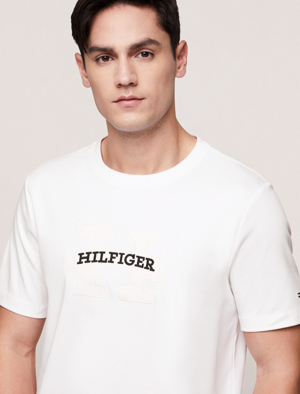 Hilfiger 捲軸標誌圖案 T 裇, White, hi-res