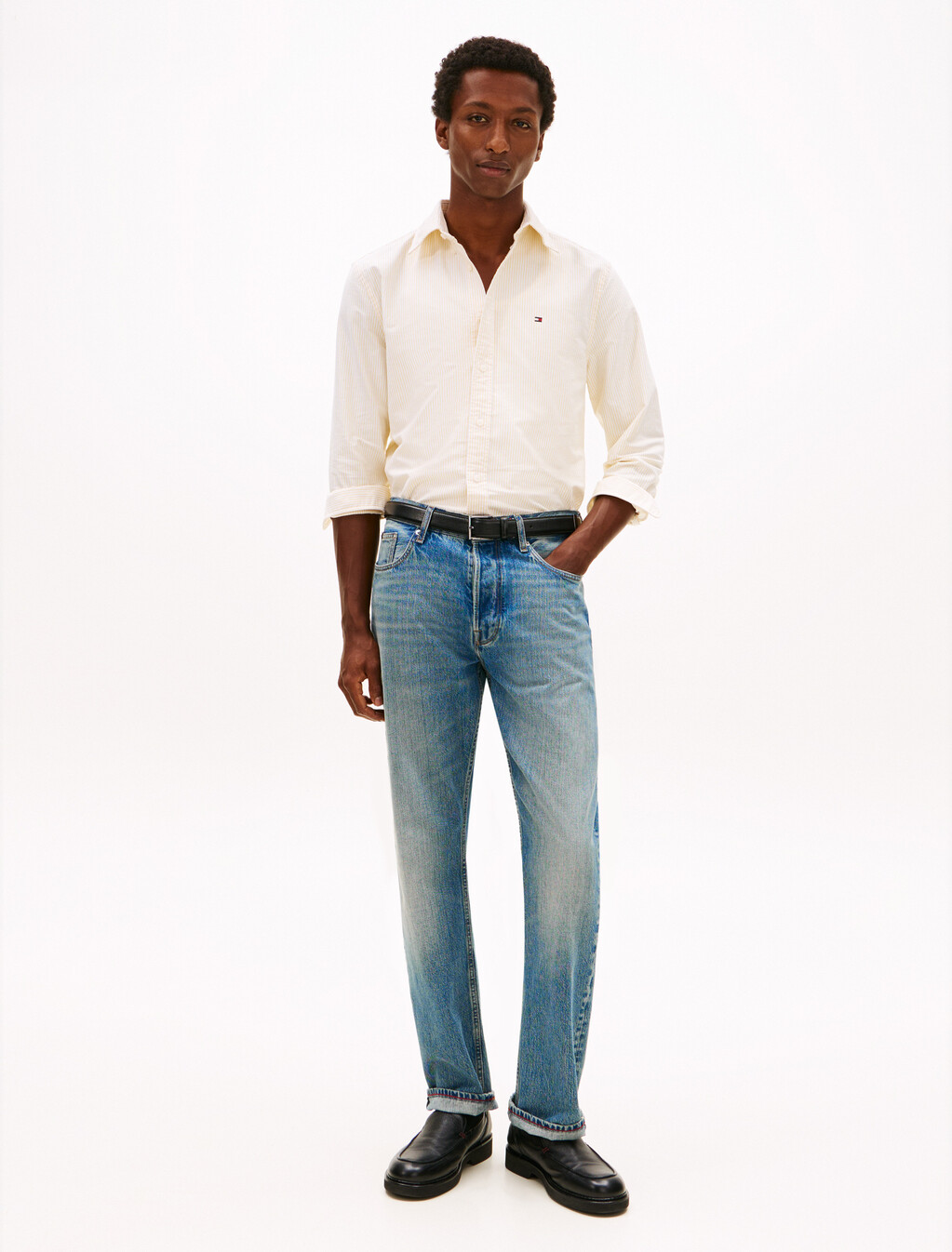 亞洲版型經典條紋牛津襯衫, Morningside Yellow / Optic White, hi-res