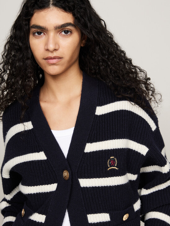 Crest Breton Stripe Pure Wool Cardigan