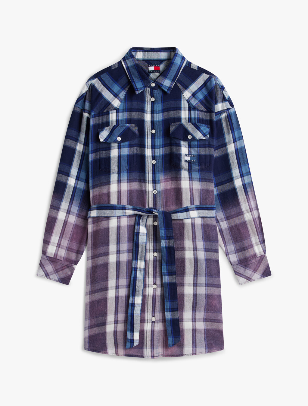 Flannel Check Belted Mini Shirt Dress, Blue Check, hi-res