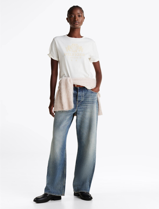 Contrast Trim Crew Neck T-Shirt, Ancient White Contrast Trim Crew Neck T-Shirt