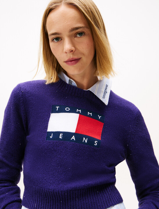Tommy Flag Sequin Slim Jumper