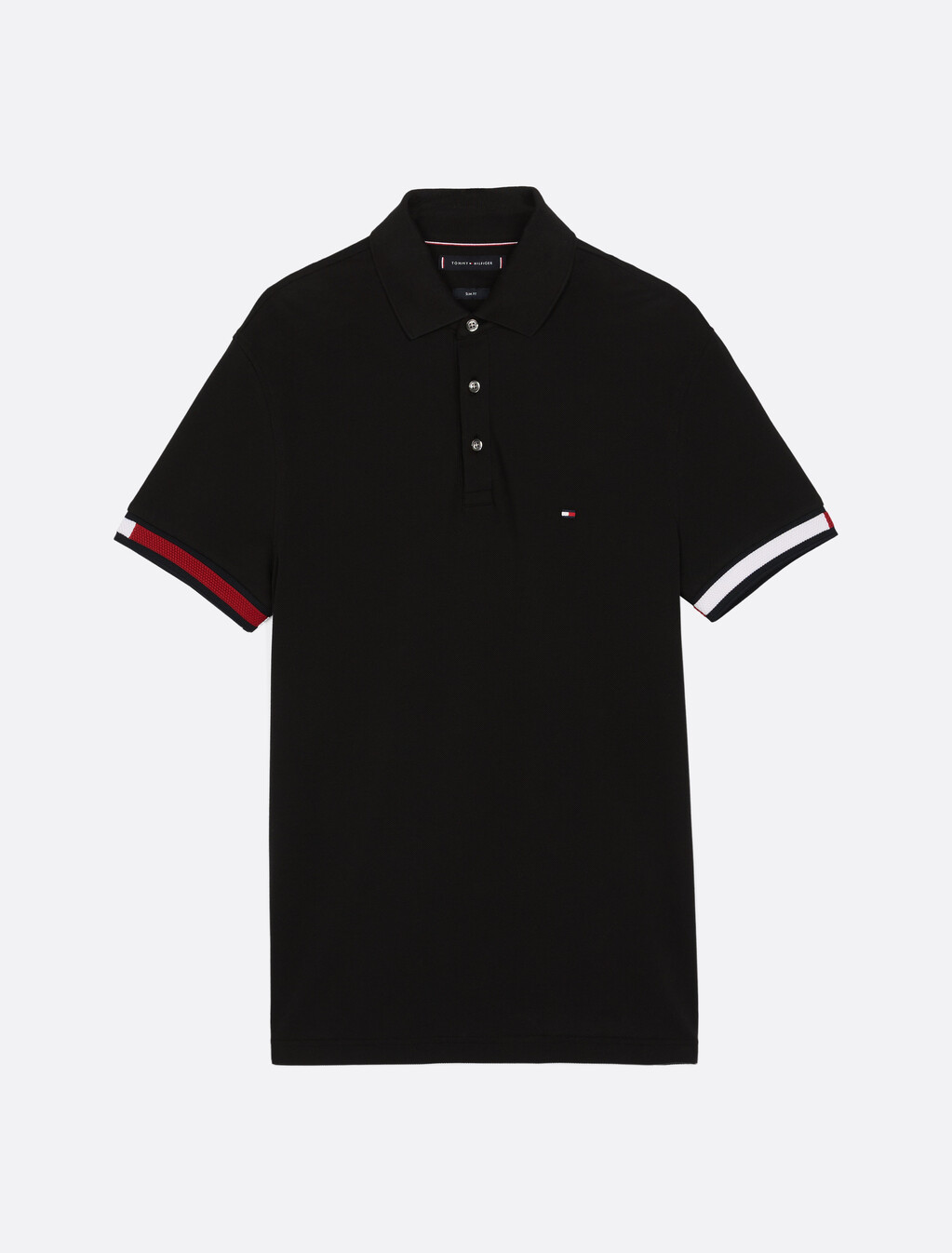 旗幟袖口修身 Polo 衫, Black, hi-res