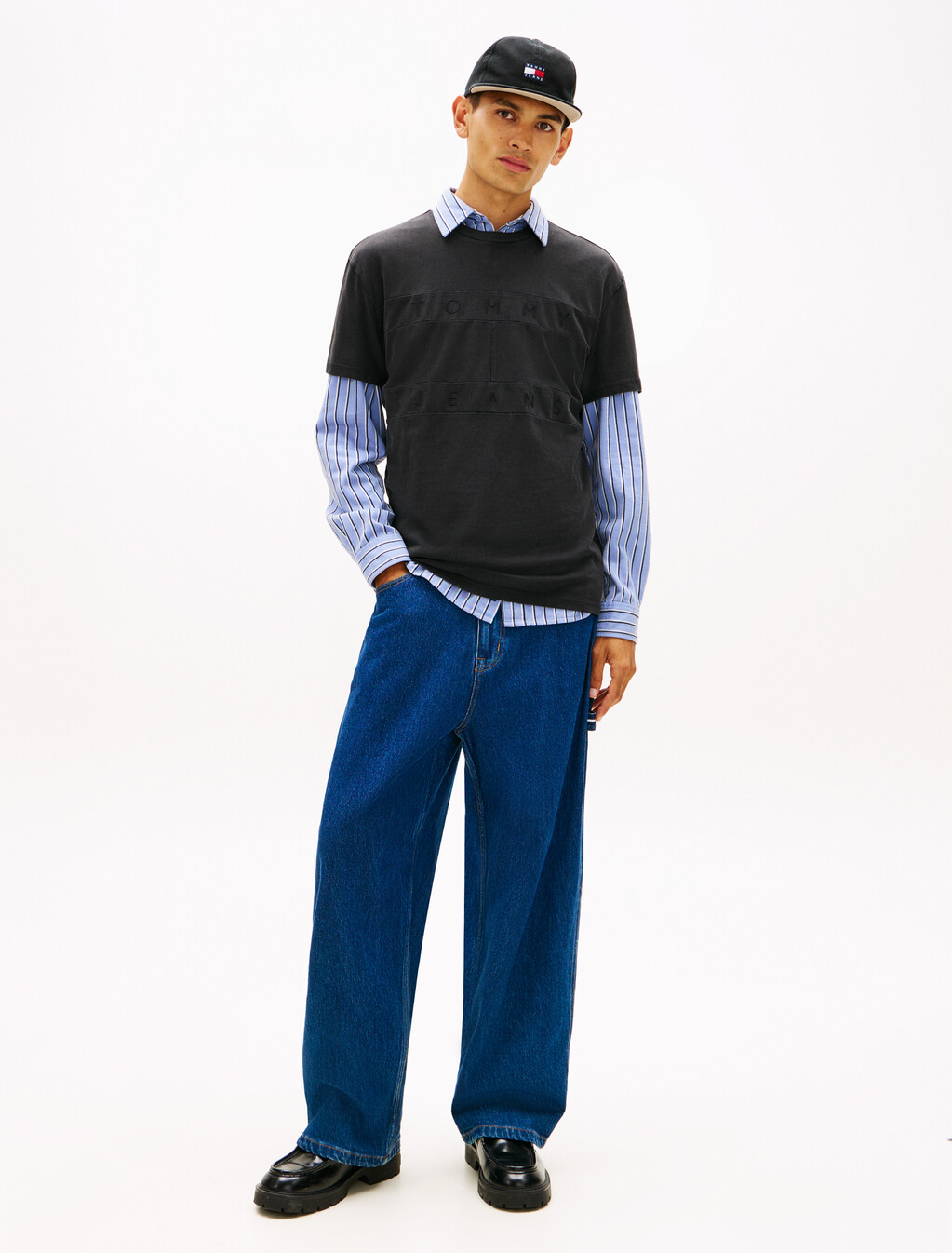 同色調標誌鑲布 T 恤, Black, hi-res