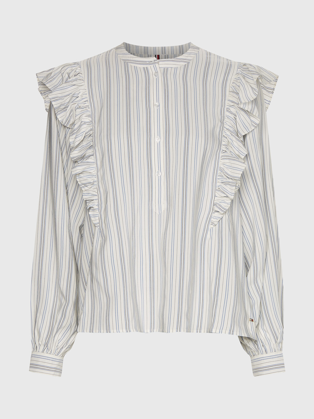 粘膠條紋花邊襯衫, Textured Stripe /Ecru Blue, hi-res