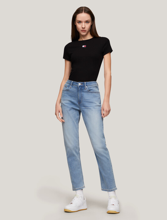 Slim Badge Ribbed T-Shirt, Black Slim Badge Ribbed T-Shirt