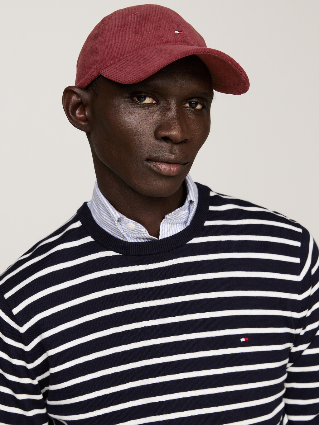 Hilfiger Flag Corduroy Six-Panel Cap, Deep Rouge, hi-res