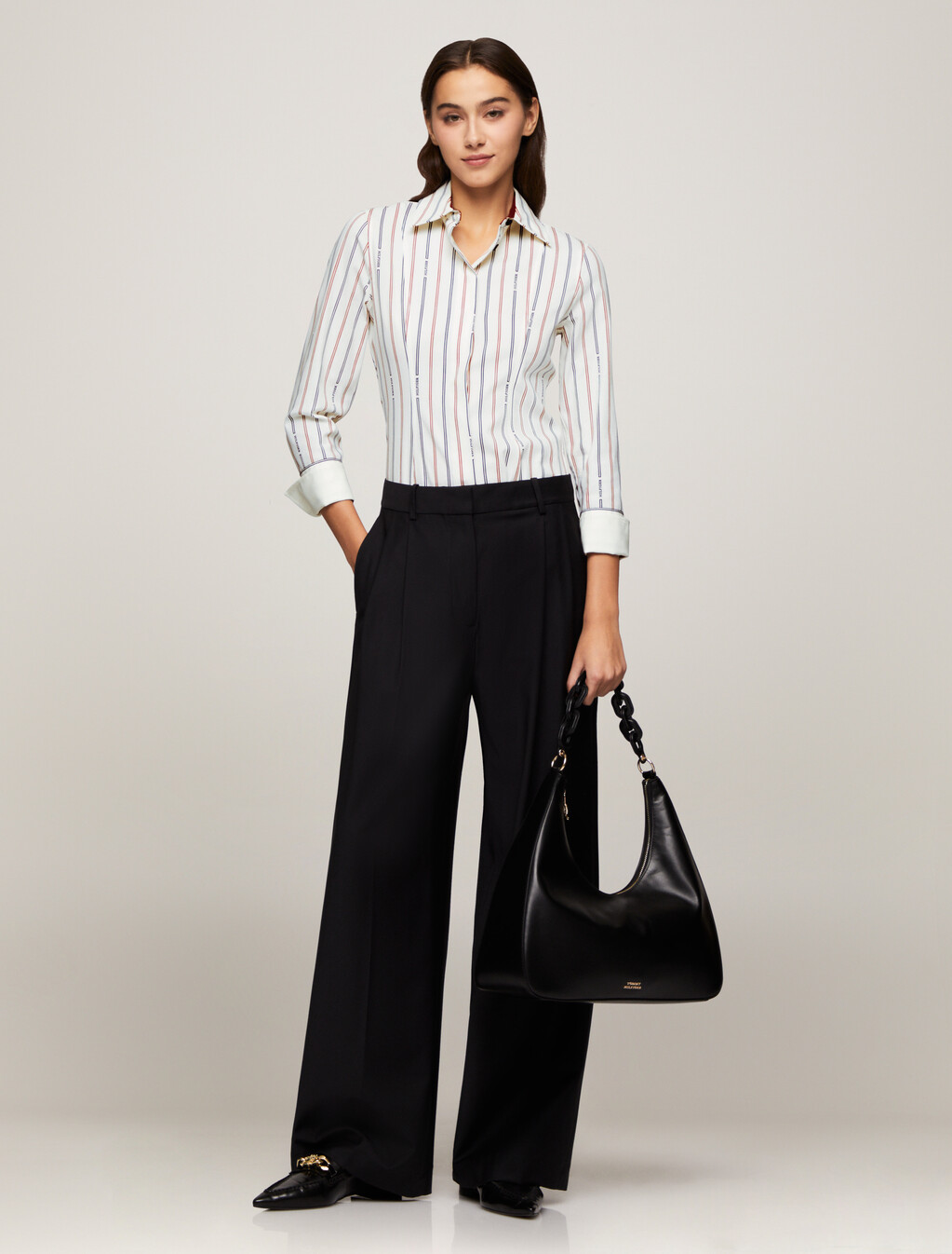 亞洲版型標誌條紋修身襯衫, Monotype Stp/ Ancient White, hi-res