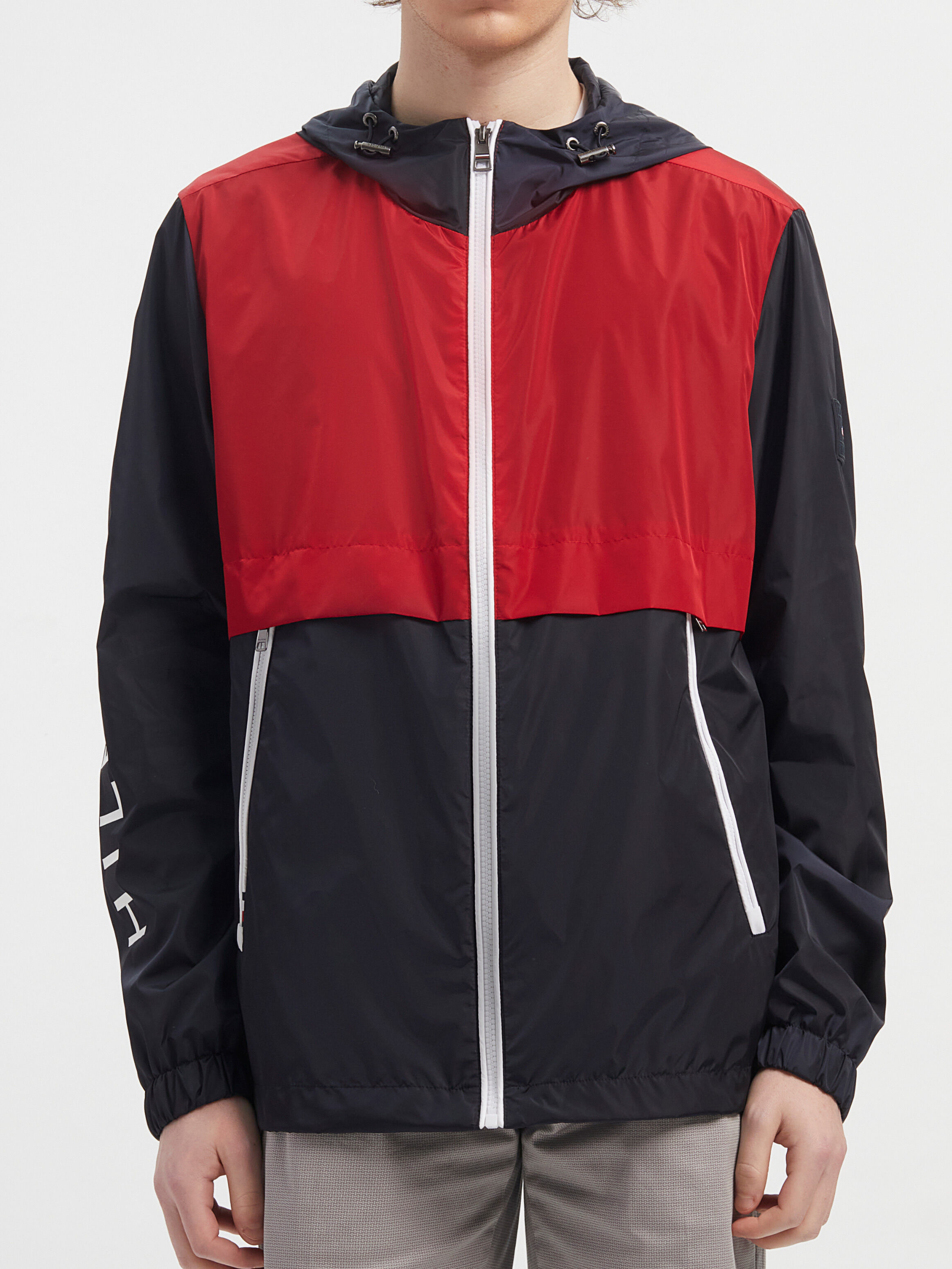 Hooded color block jacket store