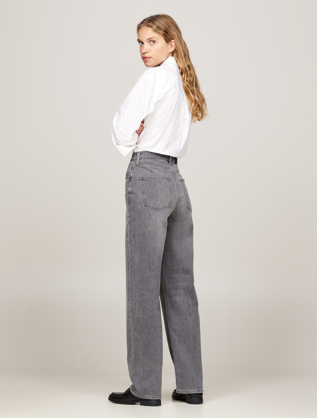 高腰寬鬆直筒褪色牛仔褲, Ger, hi-res
