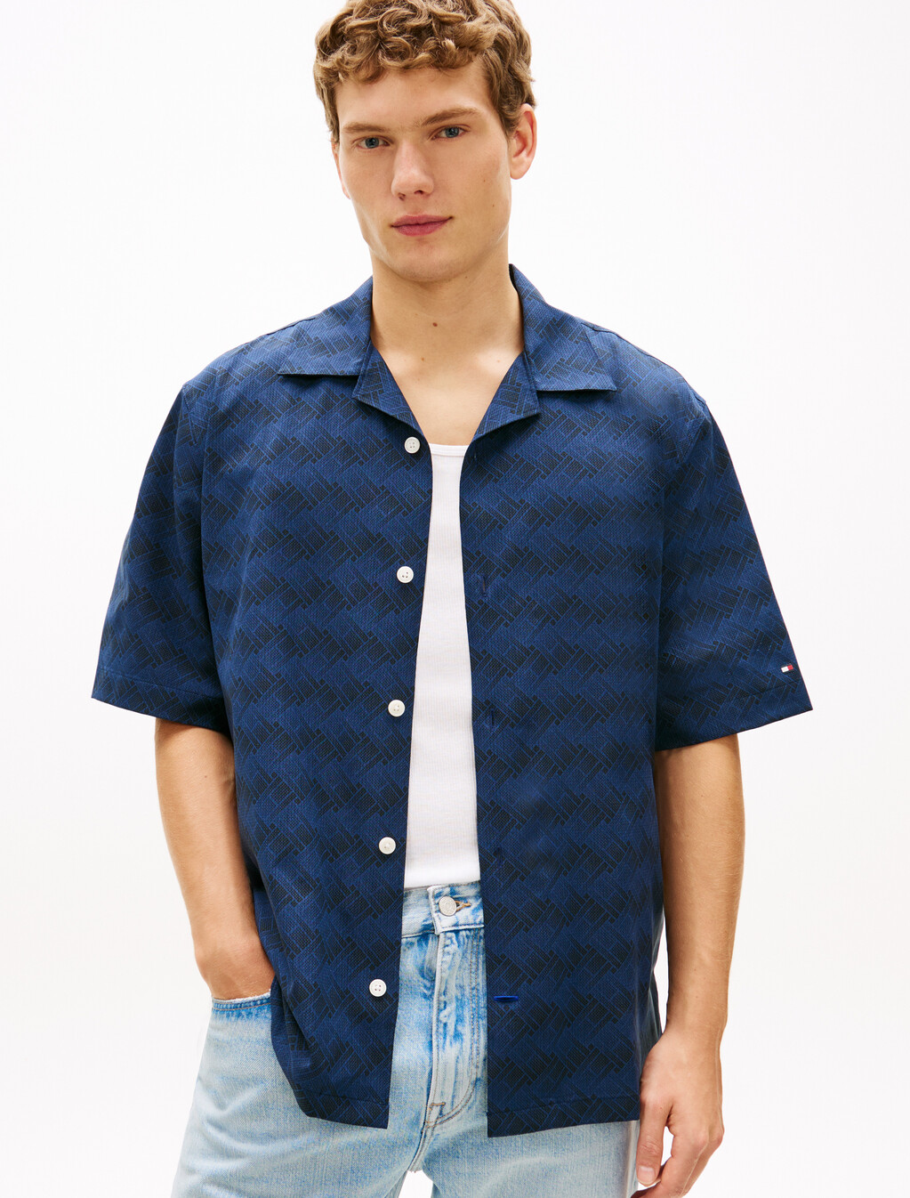Airdot Print Short Sleeve Shirt, Carbon Navy Allover, hi-res