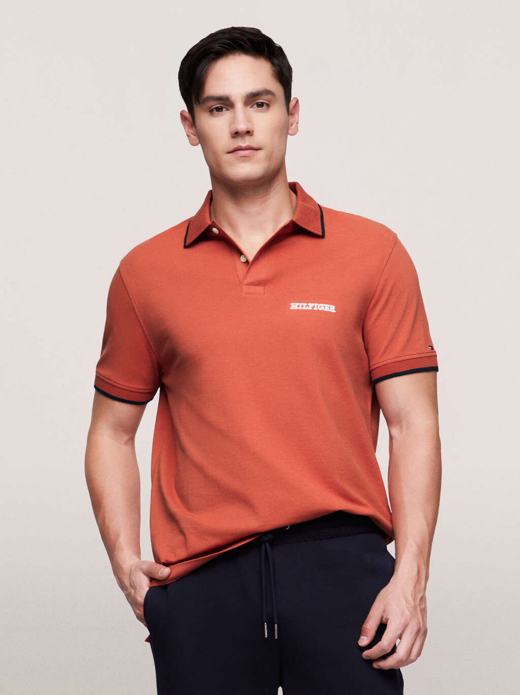 Monotype Graphic Tipped Regular Polo, Terra Red, hi-res