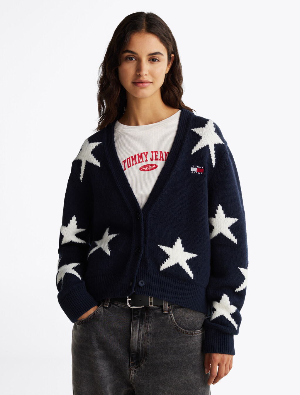 Star Knit Cardigan With Wool, Dark Night Navy, hi-res