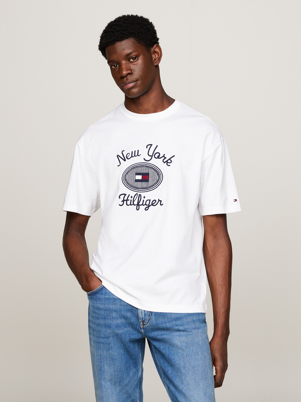 NYC Logo Embroidery T-Shirt, White, hi-res