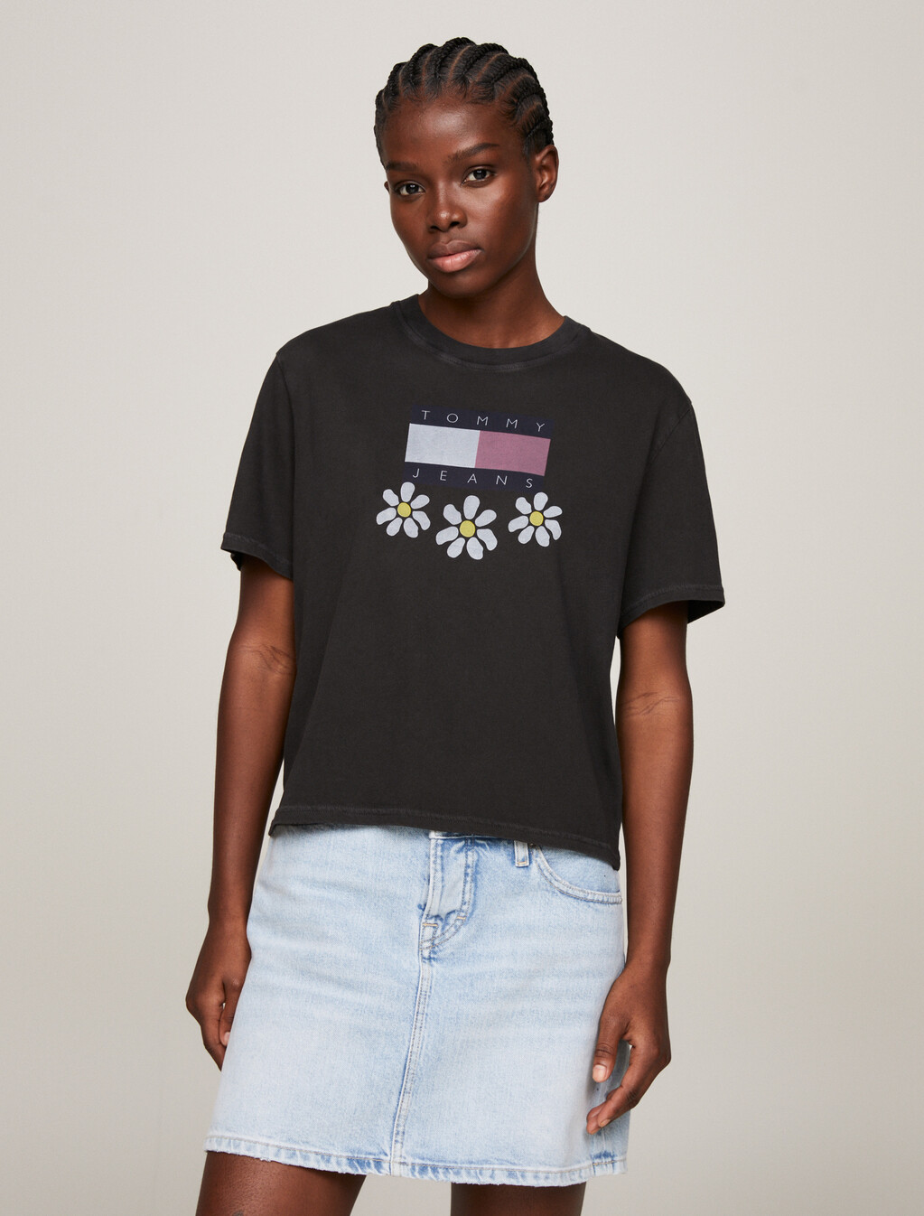 Daisy Graphic Boxy Fit T-Shirt, Black, hi-res