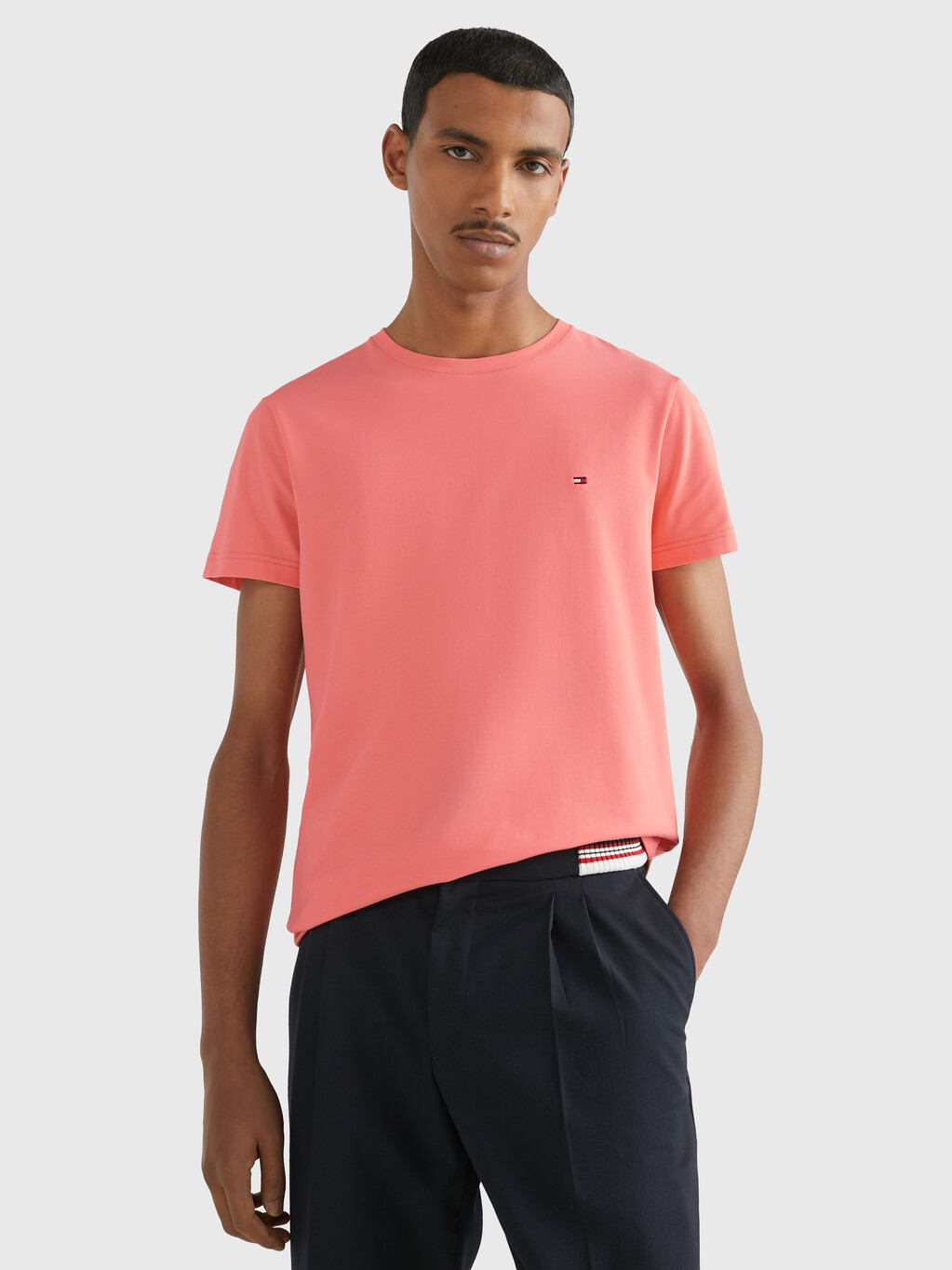 Tommy Hilfiger flag logo stretch slim fit T-shirt in peach