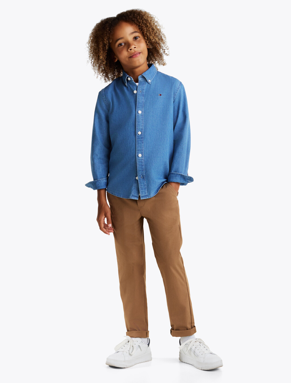 Chambray Denim Shirt, Denim Medium Wash, hi-res