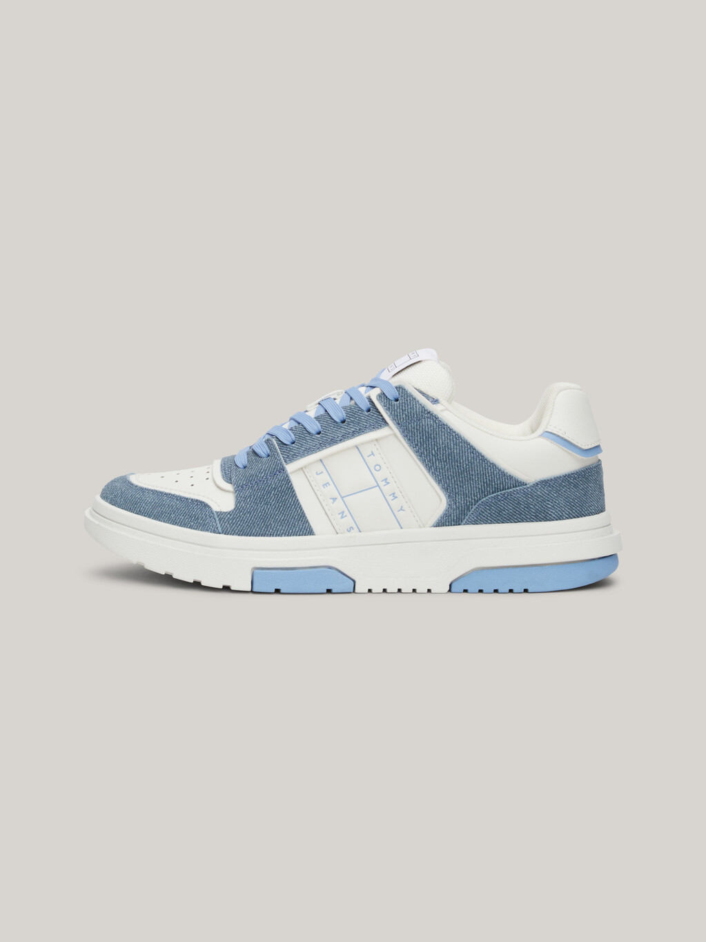 The Brooklyn Denim Leather Fine Cleat Trainers, Westside Blue, hi-res