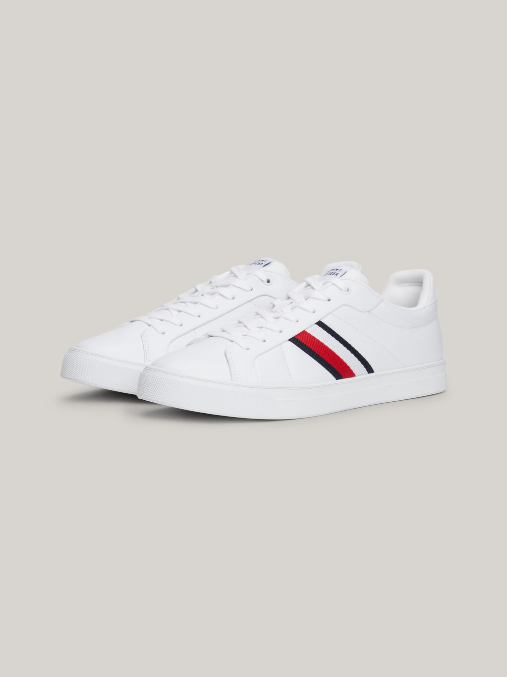 Leather Signature Tape Court Trainers, White, hi-res