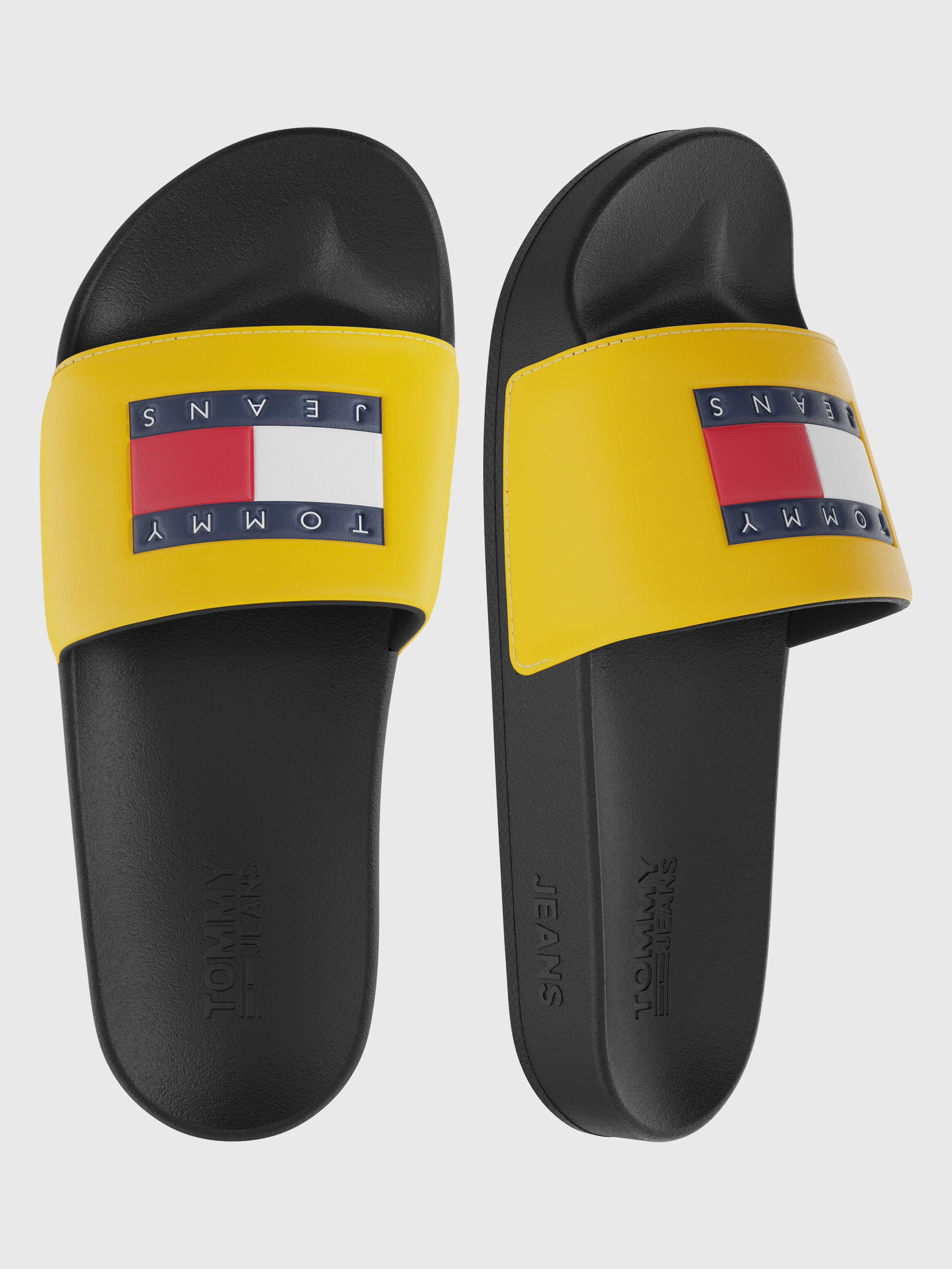 Yellow tommy hilfiger slides cheap