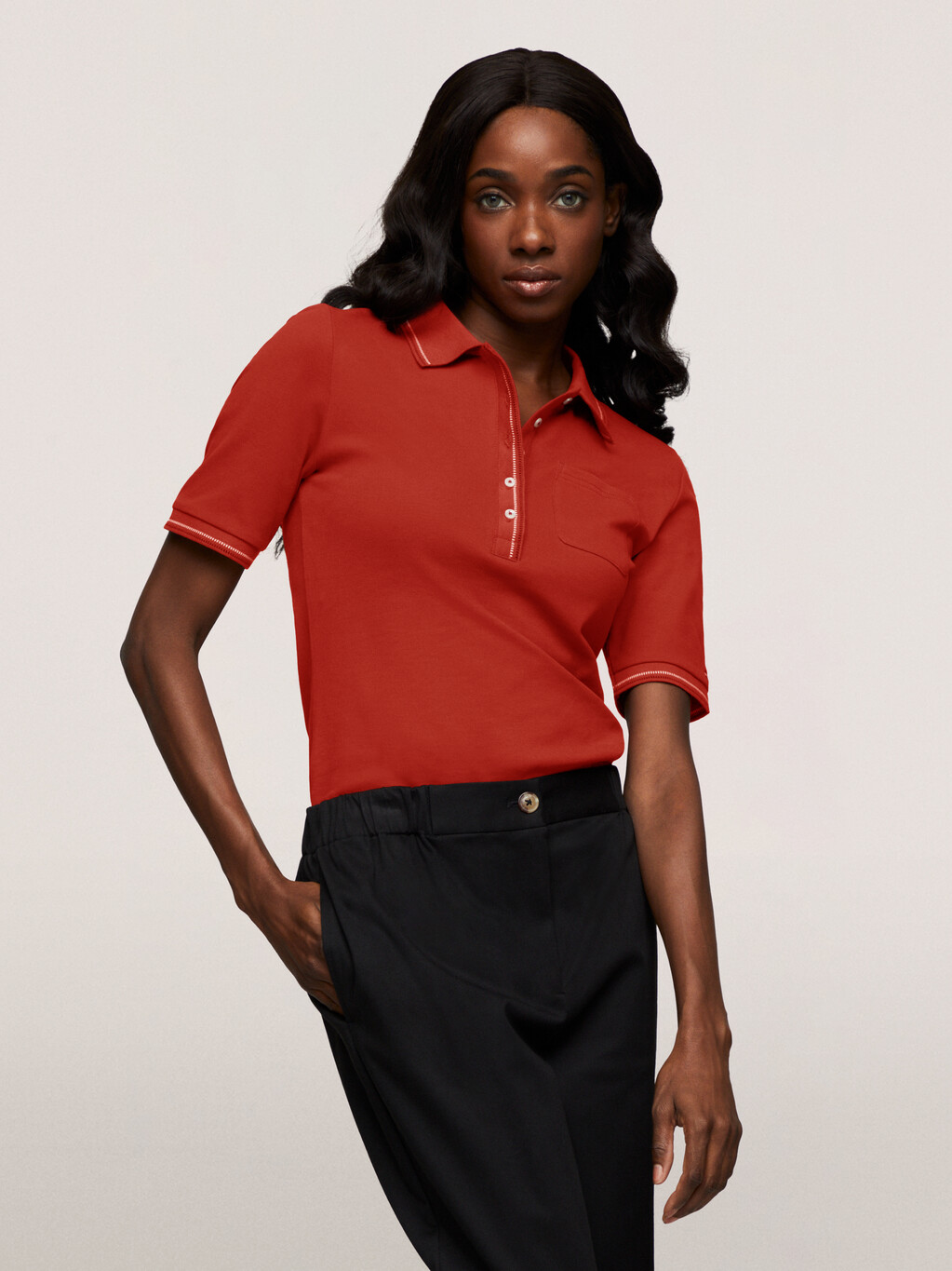 Tipped Slim Fit Patch Pocket Polo, Dark Magma, hi-res