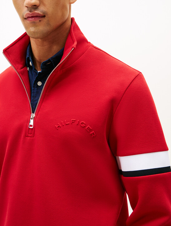 Half Zip Stripe Insert Cotton Pique Sweatshirt