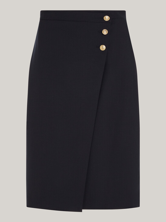 Gold Button Wrap Midi Skirt