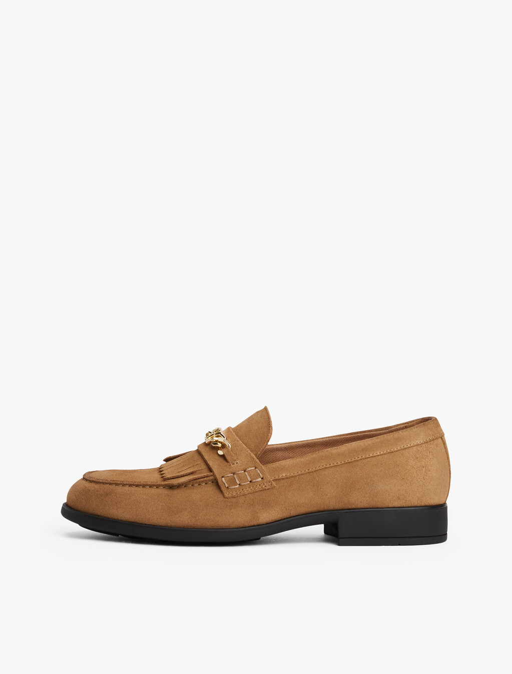 Suede Fringe Horsebit Loafers, Safari Canvas, hi-res