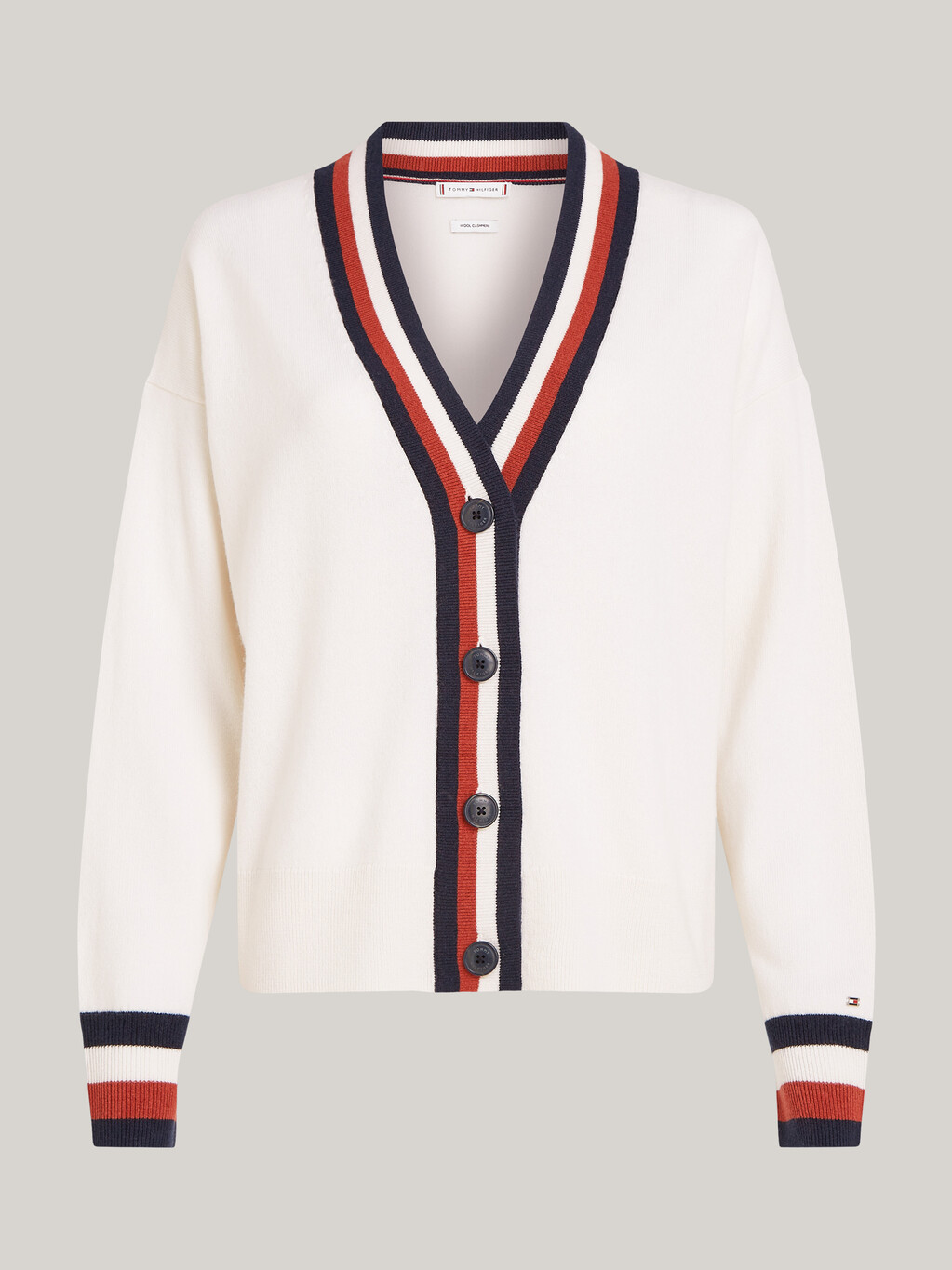 Global Stripe Wool Cashmere Cardigan, Ivory Petal, hi-res