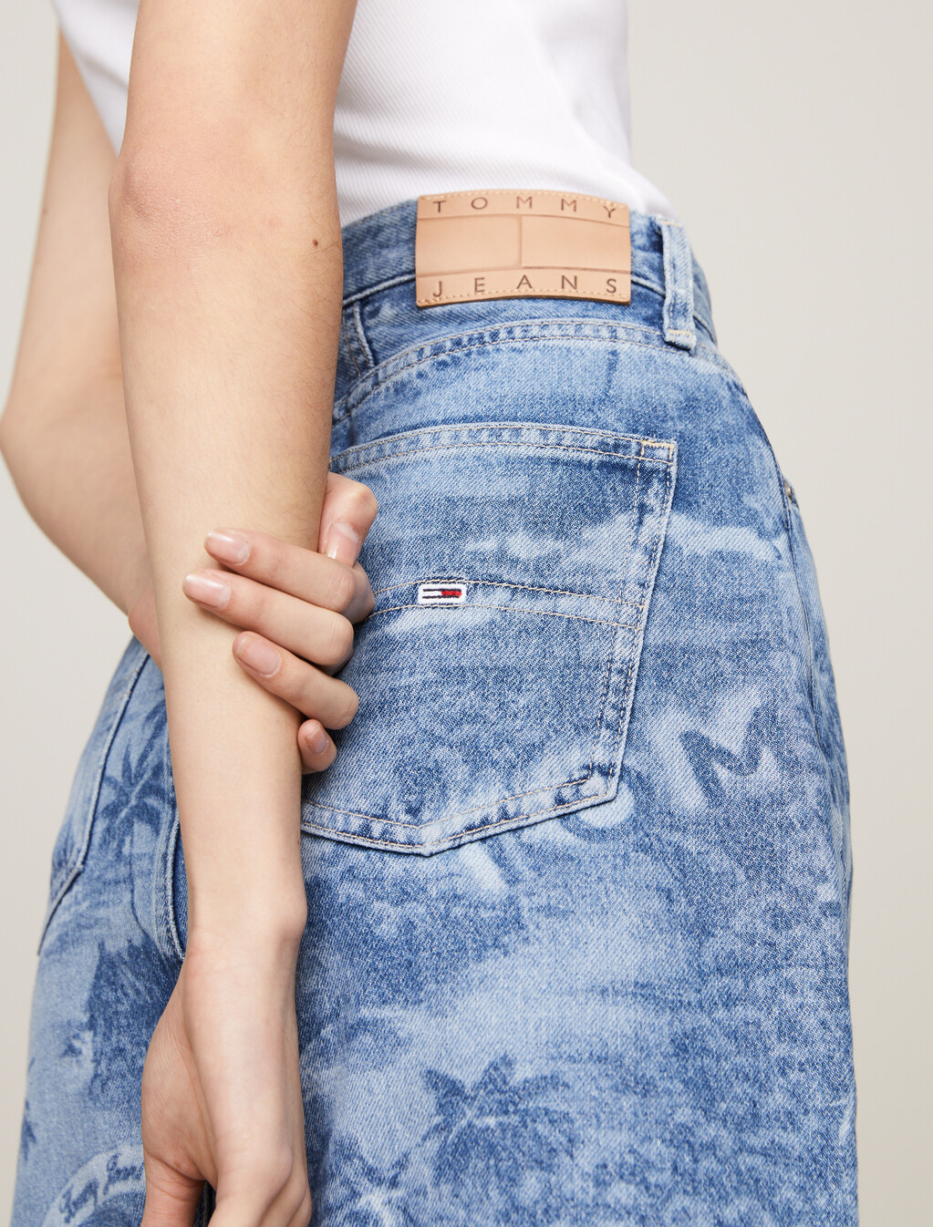 Mom Hawaiian Print Denim Mini Skirt, Denim Medium, hi-res