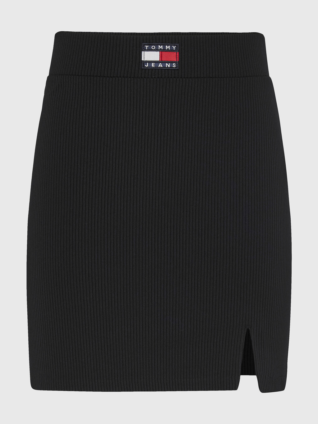Ribbed Badge Bodycon Mini Skirt, Black, hi-res