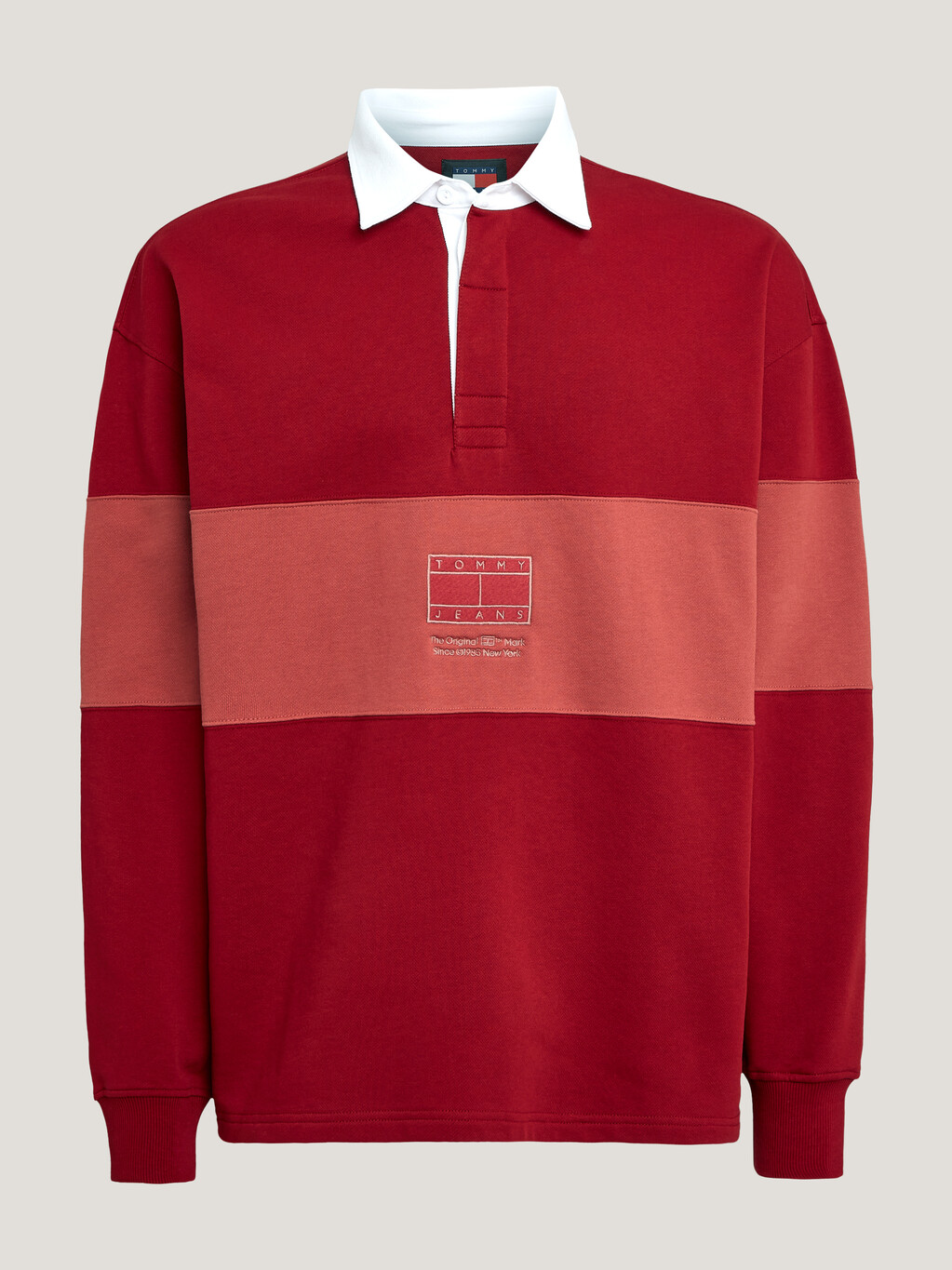 Tonal Panel Relaxed Rugby Shirt, Magma Red, hi-res