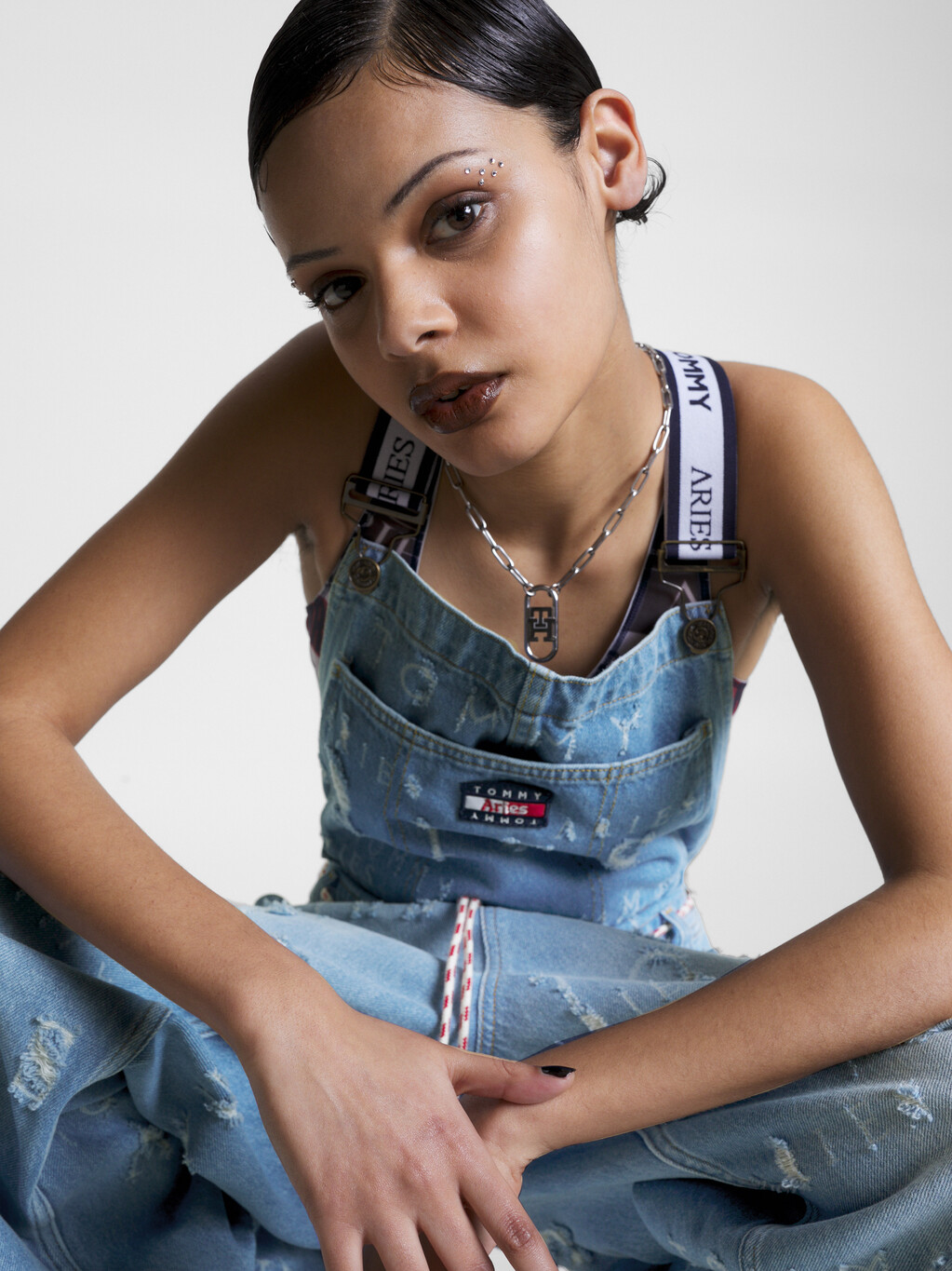 Tommy X Aries Laser Dungarees, Washed Blue, hi-res