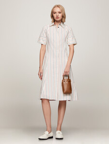 Asia Fit Logo Stripe Shirt Dress, Monotype Stp/ Ancient White, hi-res