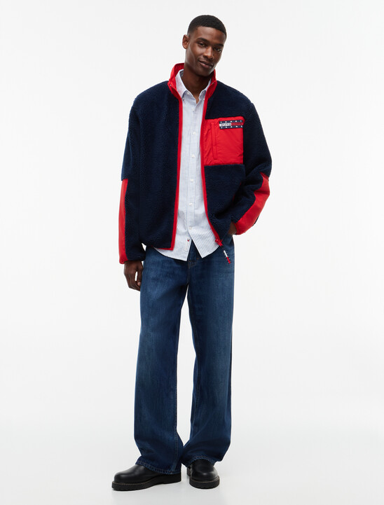 Colour-Blocked Teddy Zip-Thru Jacket