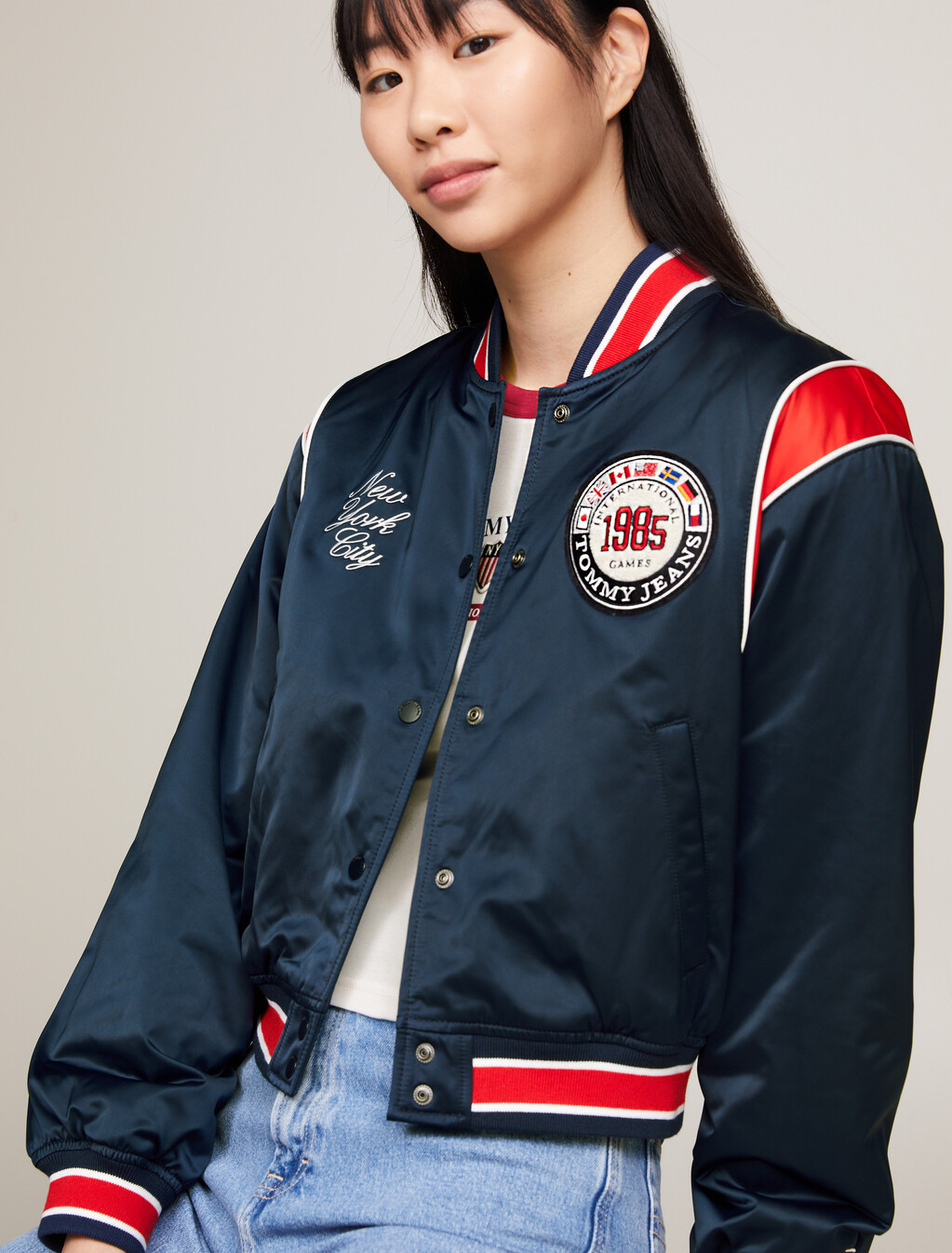 TJ x INTERNATIONAL GAMES 緞面飛行員外套, Twilight Indigo, hi-res