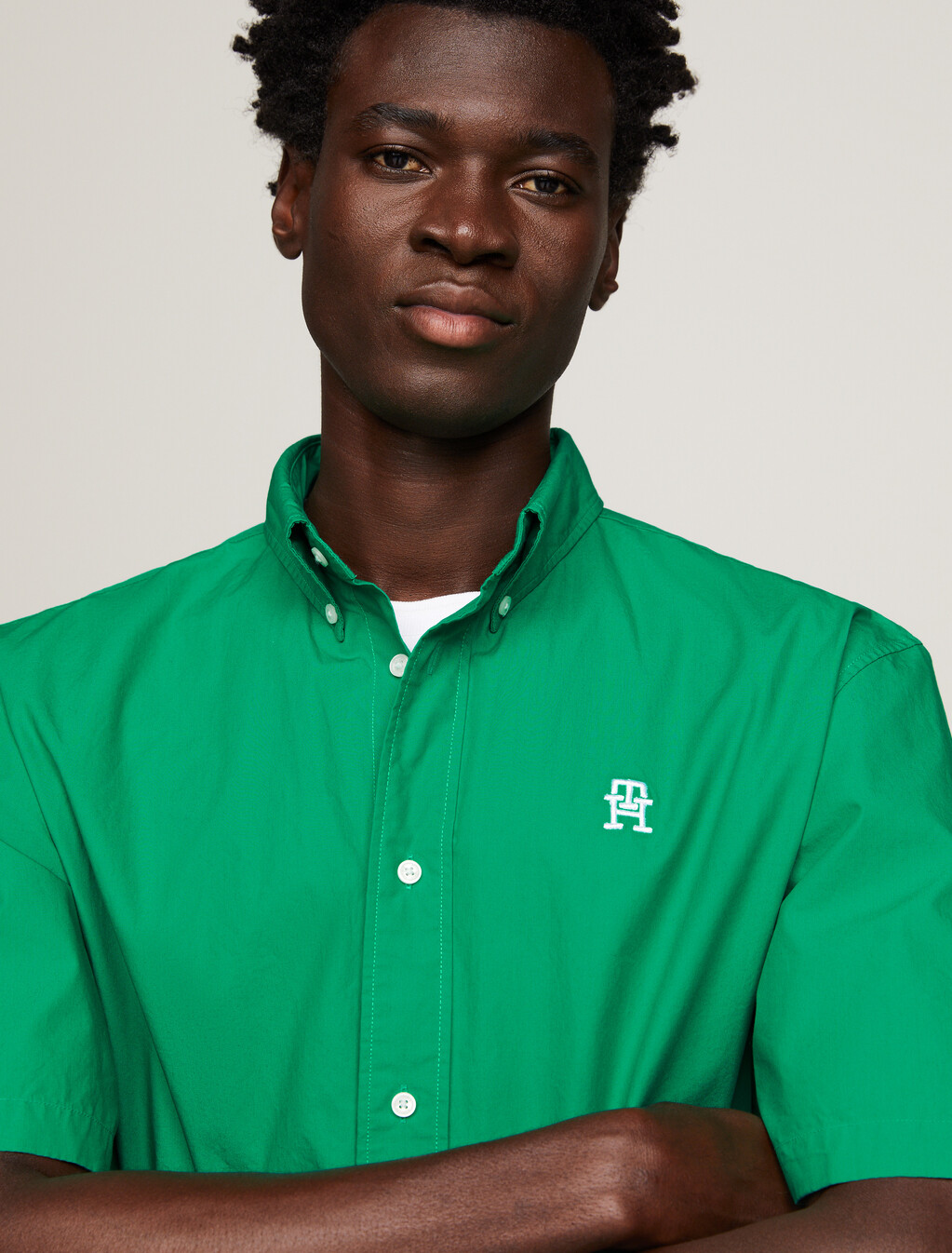 TH Monogram Regular Short Sleeve Shirt, Olympic Green, hi-res