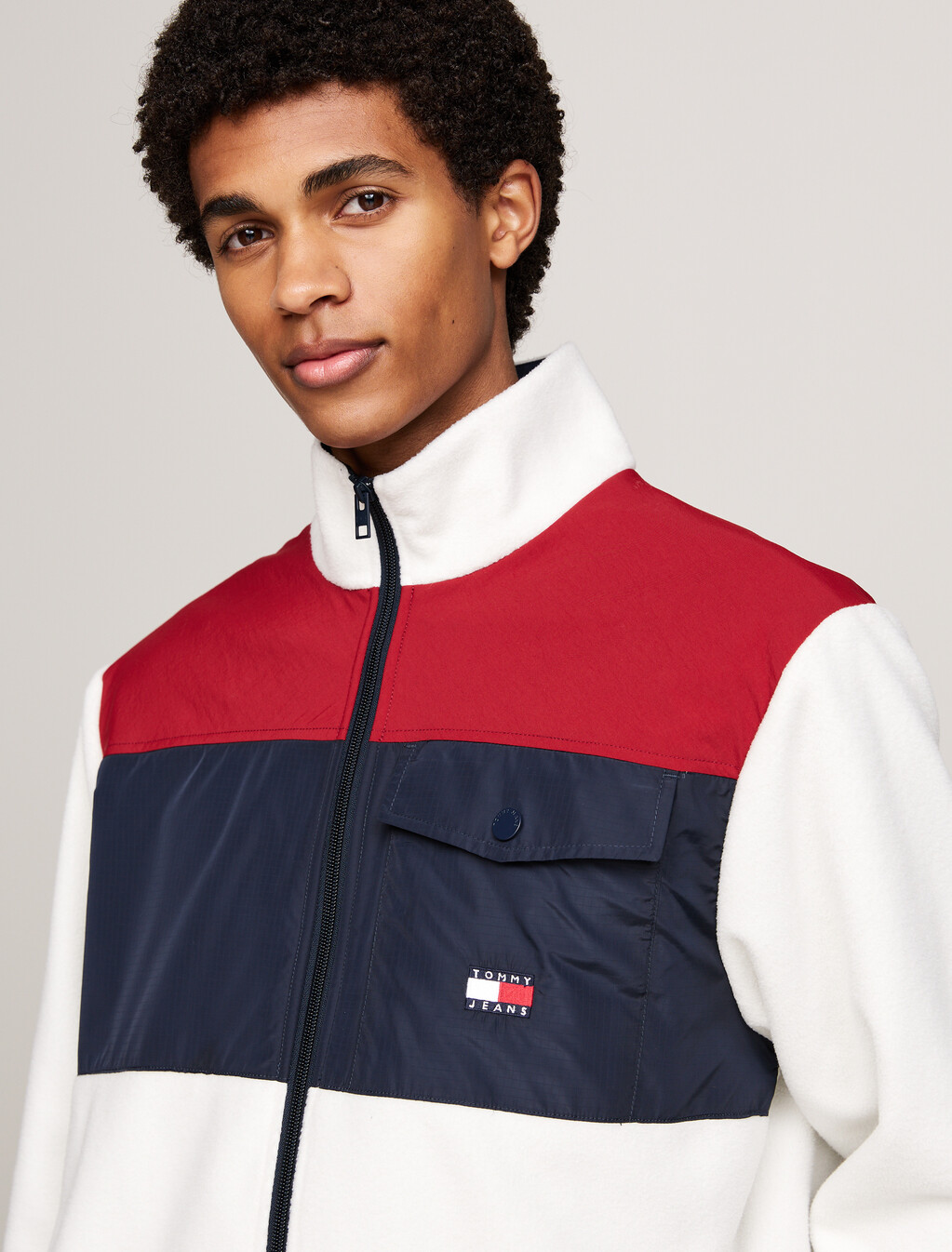 Colour-Blocked Fleece Relaxed Sweatshirt, Regatta Red / Dark Night Navy, hi-res