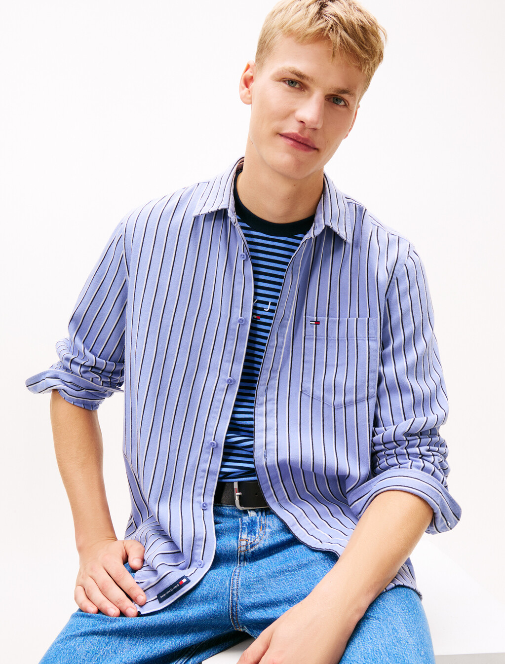Relaxed Fit Stripe Twill Shirt, Nordic Iris/Stripes, hi-res