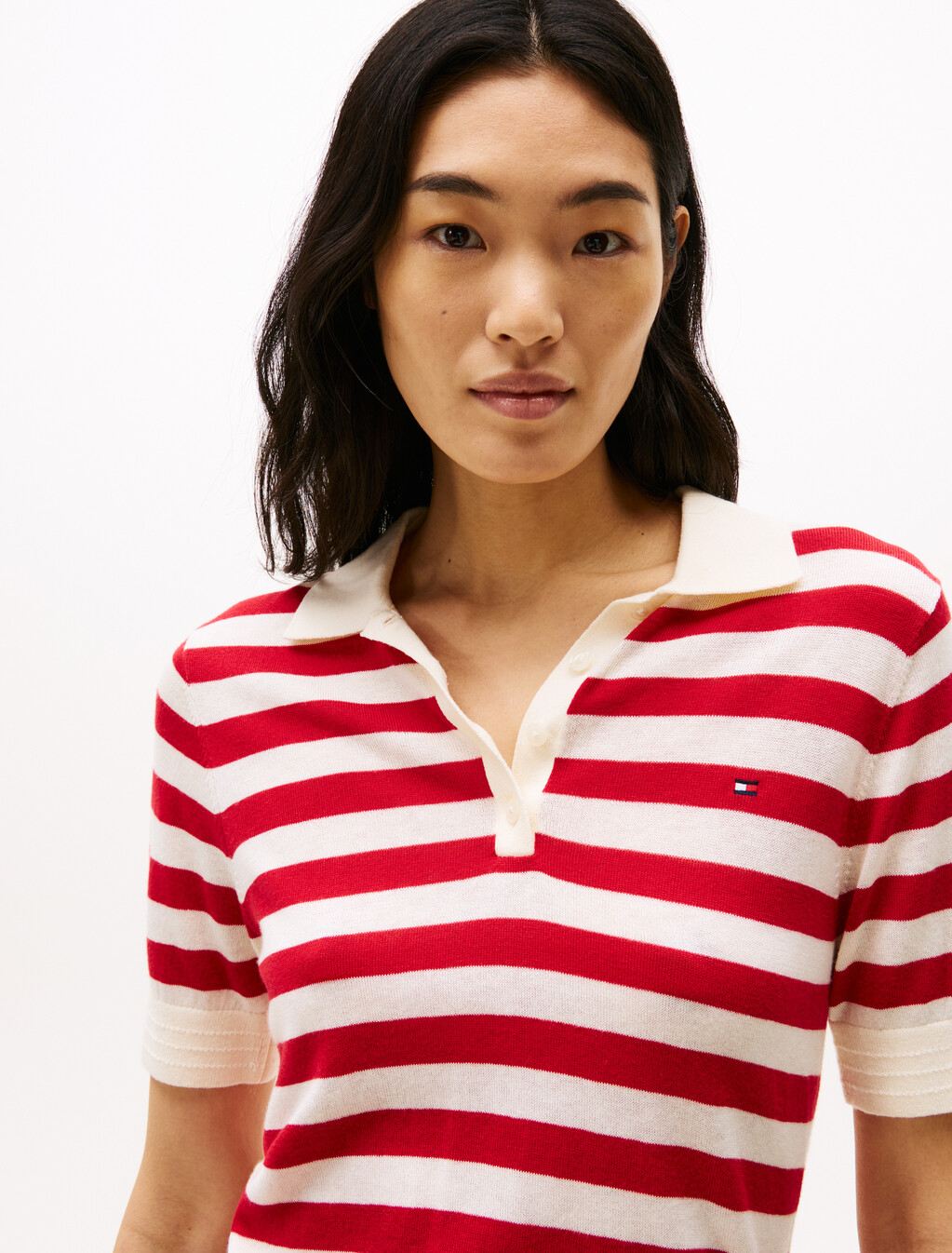 短袖 Polo 領毛衣, White Stripe 10, hi-res