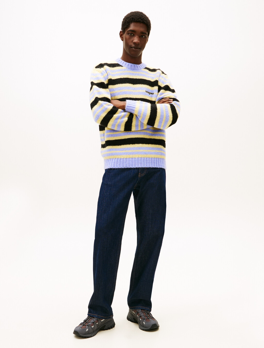 Logo Embroidery Stripe Jumper With Alpaca, Nordic Iris Stripe, hi-res