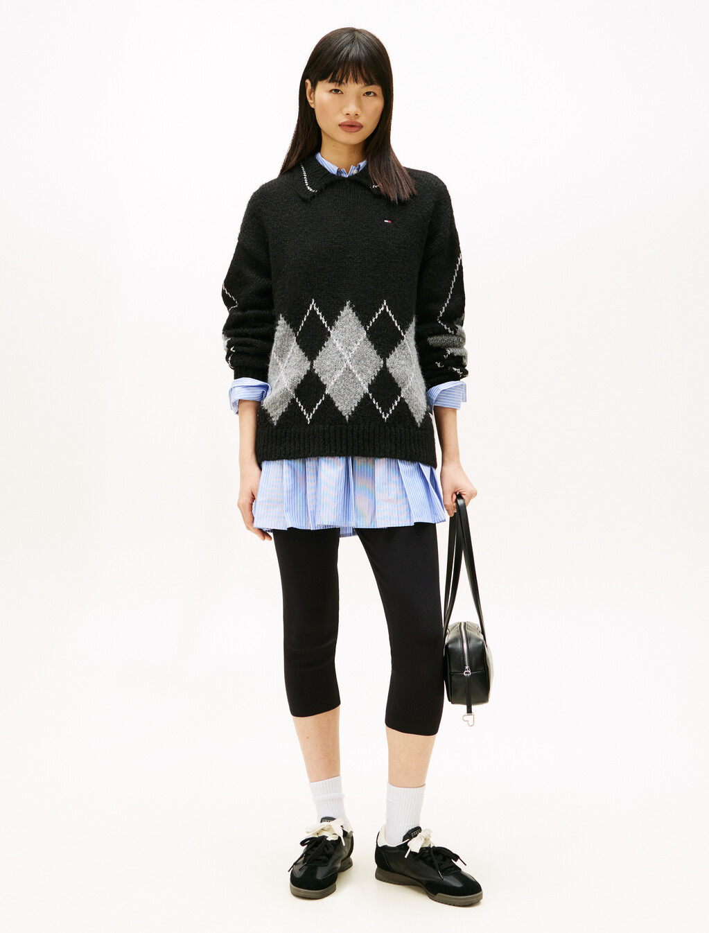 Argyle Oversized Polo Jumper With Alpaca, Black, hi-res