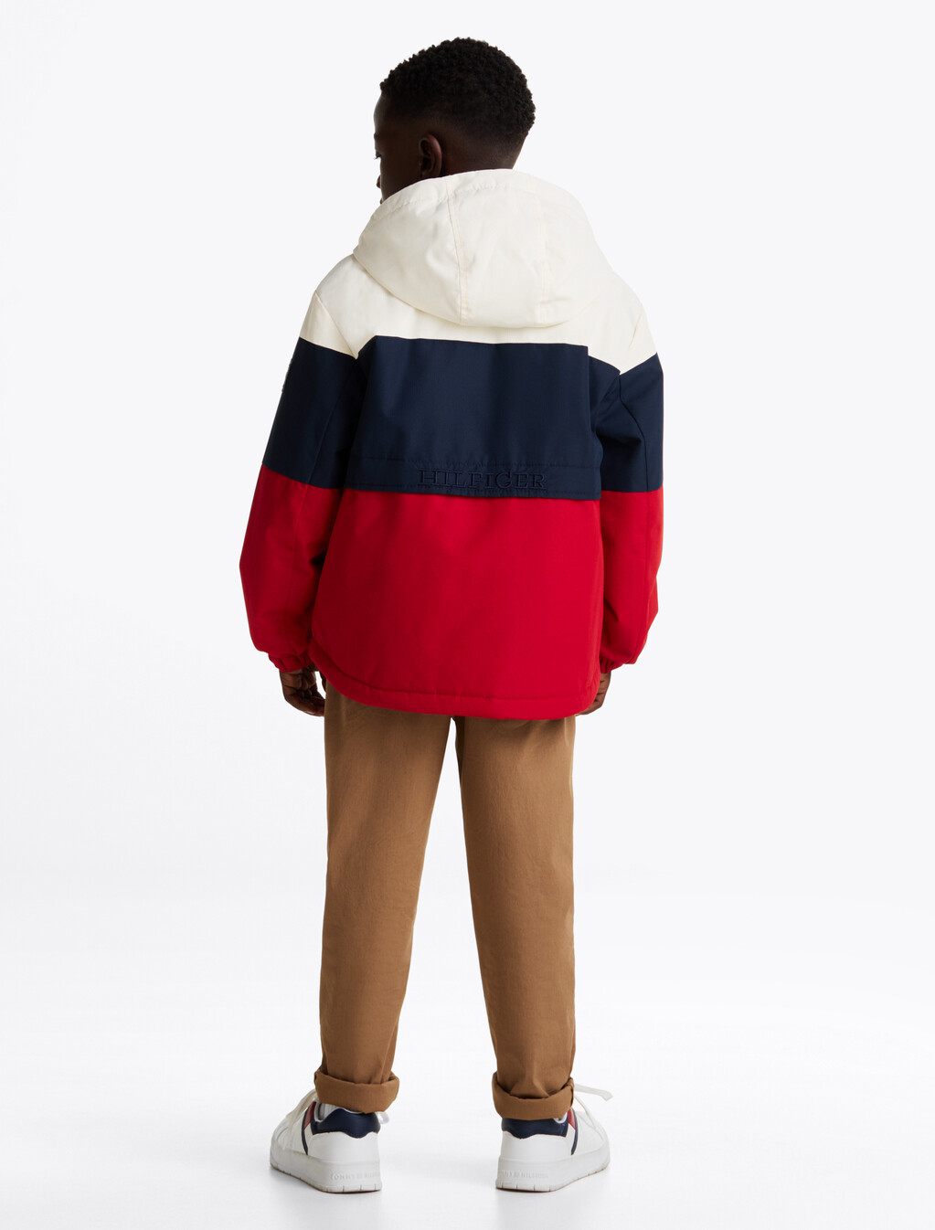拼色鋪棉連帽外套, Dark Night Navy Calico Medium Red, hi-res