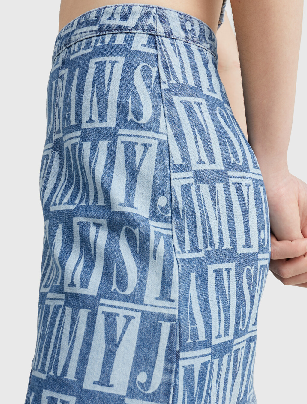 印花牛仔迷你裙裝, Denim Spellout Print, hi-res
