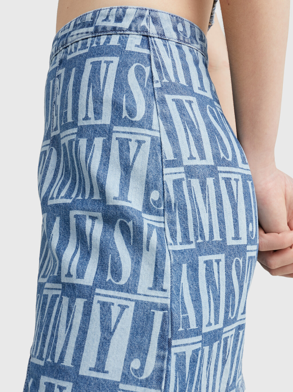 Spell Out Print Denim Mini Skirt, Denim Spellout Print, hi-res