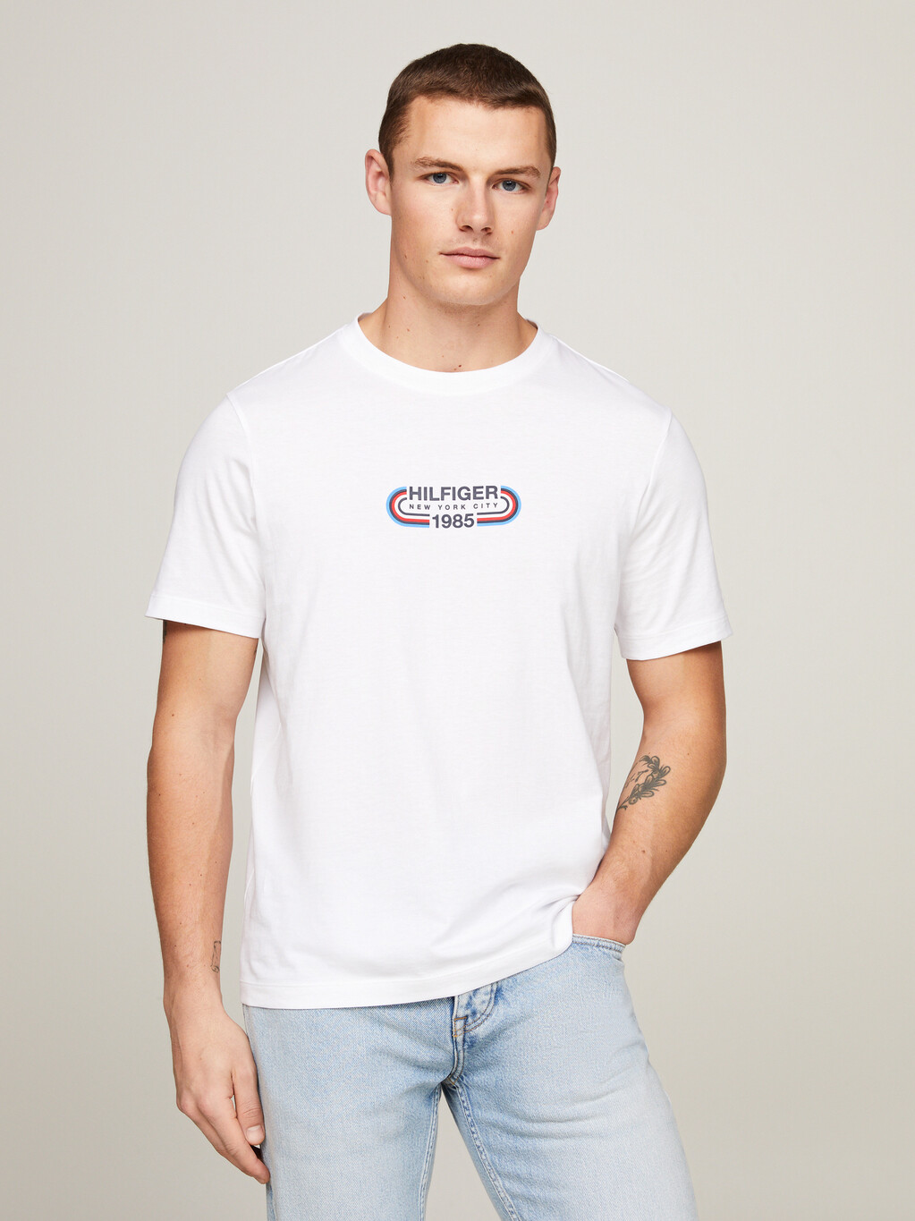 Archive Track Logo Crew Neck T-Shirt, White, hi-res