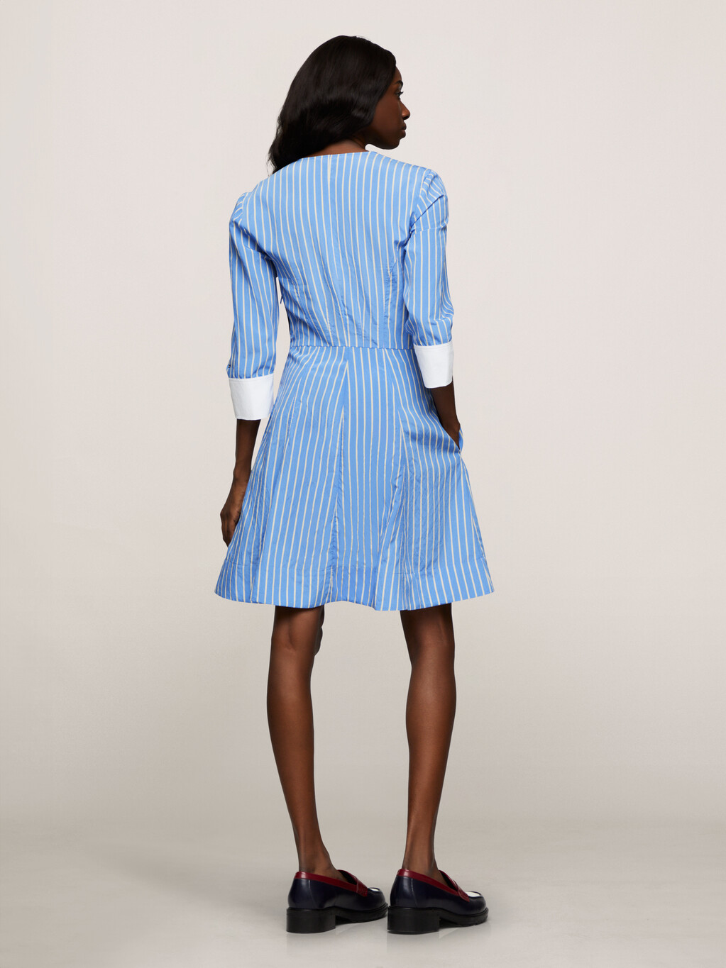 Stripe Fit and Flare Dress, Stripe/ Vessel Blue, hi-res