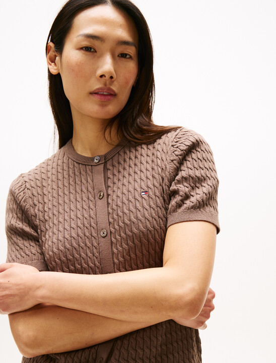 Cable Knit Round Neck Cardigan