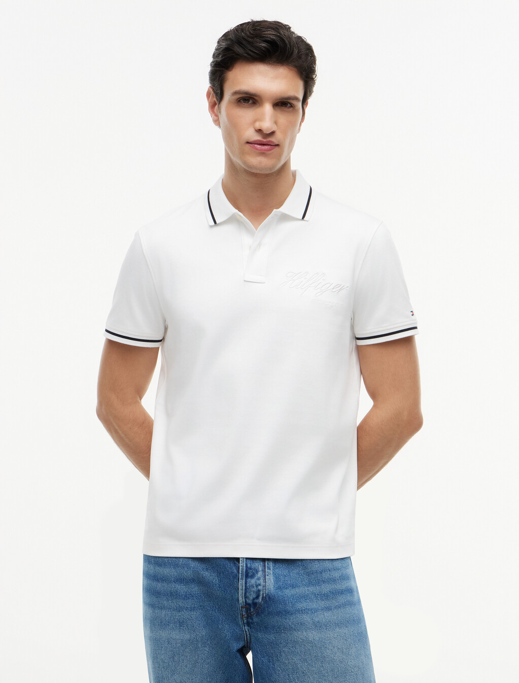 Regular Fit Tipped Polo Shirt, White, hi-res