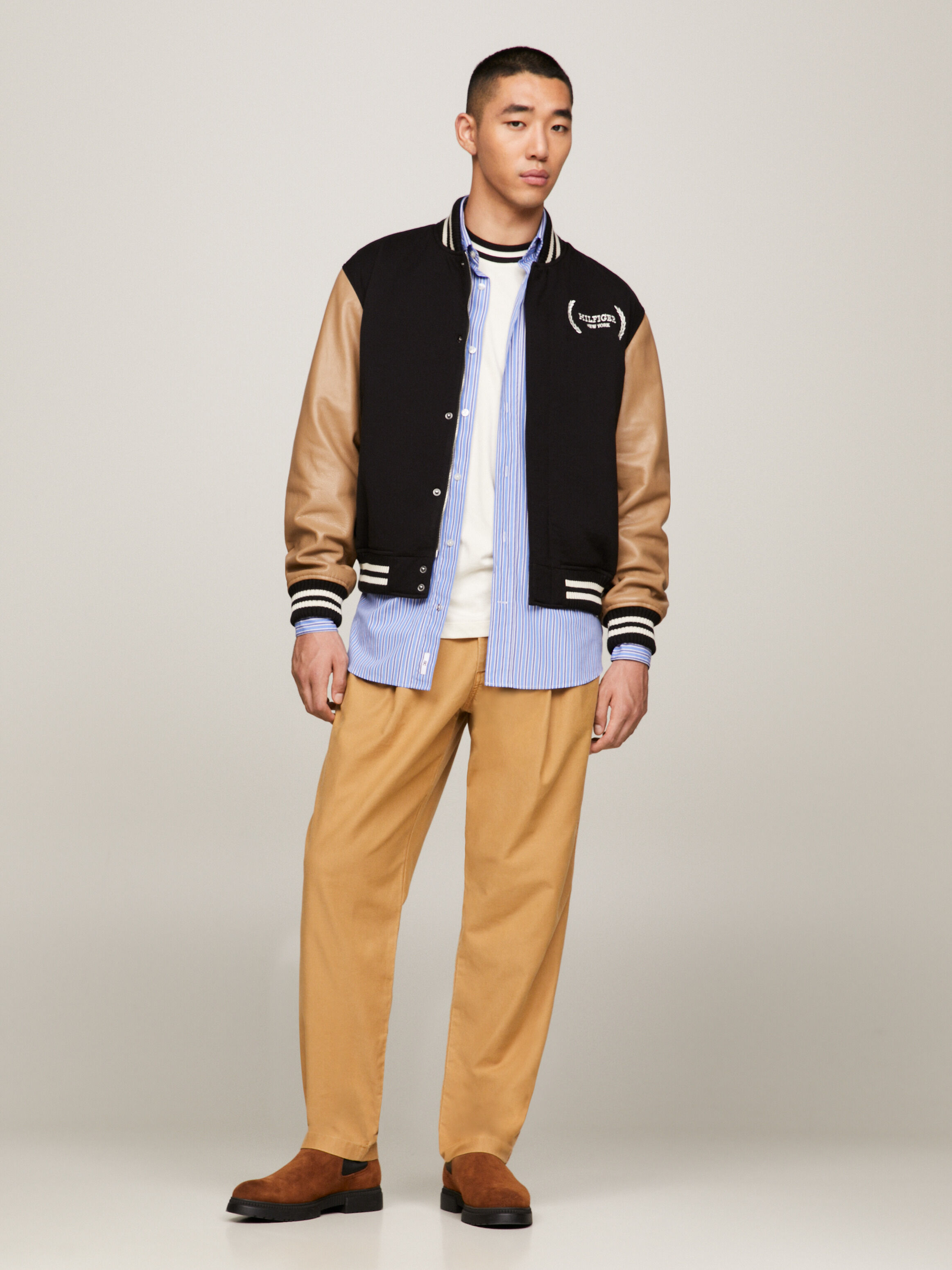 Tommy hilfiger leather outlet varsity jacket